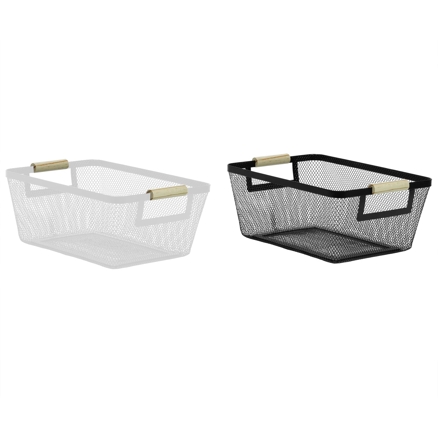 VESTIAMO CASA - Cesta Portaoggetti in metallo con manici in legno h13,5x33x22 cm